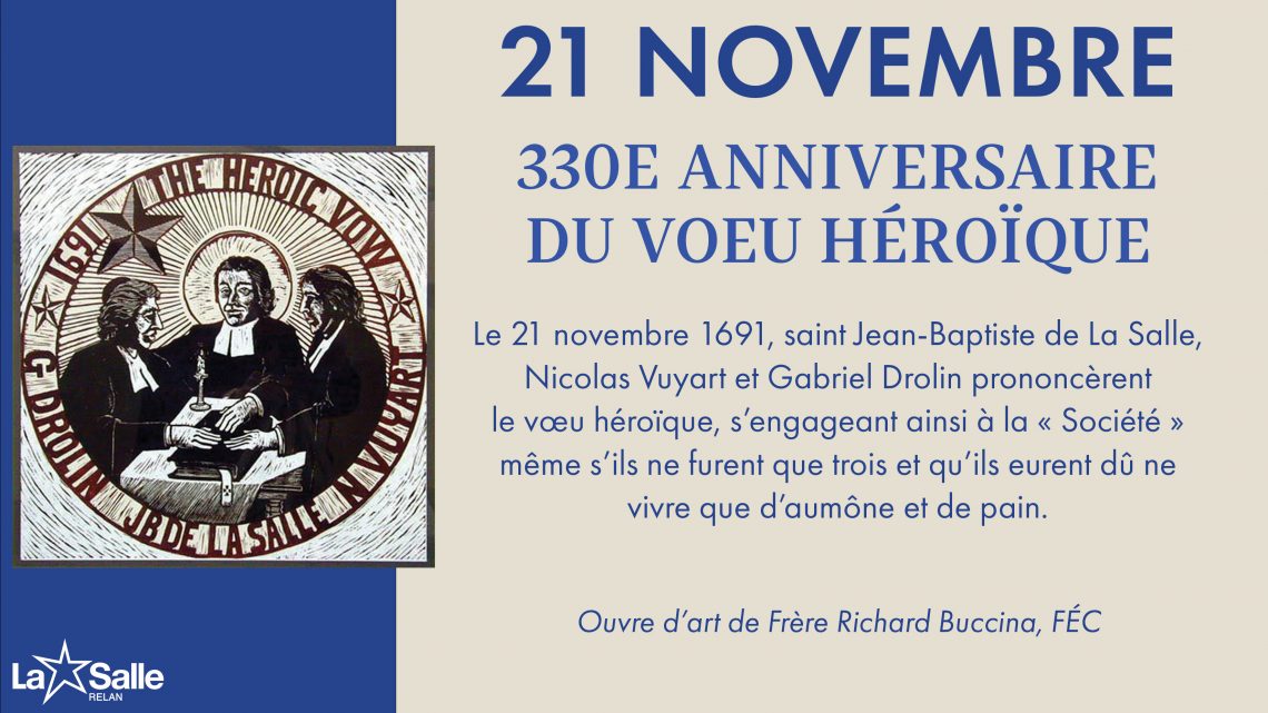 Le 21 novembre marque le 330e anniversaire du vœu héroïque des premiers Frères des Écoles chrétiennes